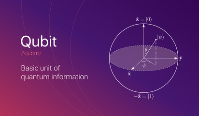 quantum bit visual concept. visialization of qubit on colorful gradient background. vector illustrat