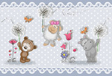 Fototapeta Fototapety na ścianę do pokoju dziecięcego - 3d wallpaper,  cute baby background with little animals . Greeting card. Pastel background
