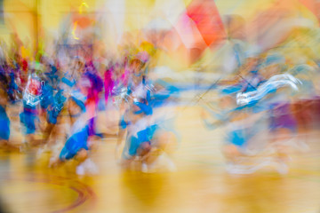 Beautiful movements in dance, shot on long exposure. Children ensemble. Moscow. Russia