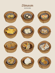 Wall Mural - Set of Dim-sum, hand draw sketch vector.