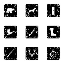 Bird Hunting Icons Set. Grunge Illustration Of 9 Bird Hunting Vector Icons For Web