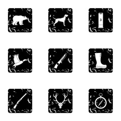 Wall Mural - Bird hunting icons set. Grunge illustration of 9 bird hunting vector icons for web
