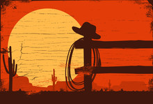 Wild West Landscape Background, Vector Illustration