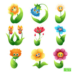 Wall Mural - Set of cartoon character flower