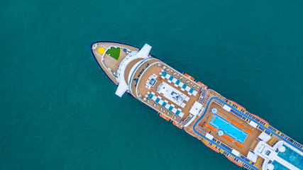 Wall Mural - Aerial view large cruise ship at sea, Passenger cruise ship vessel, sailing across the Gulf of Thailand.