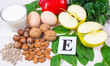 The ingredients of the dishes containing vitamin E. A healthy diet.