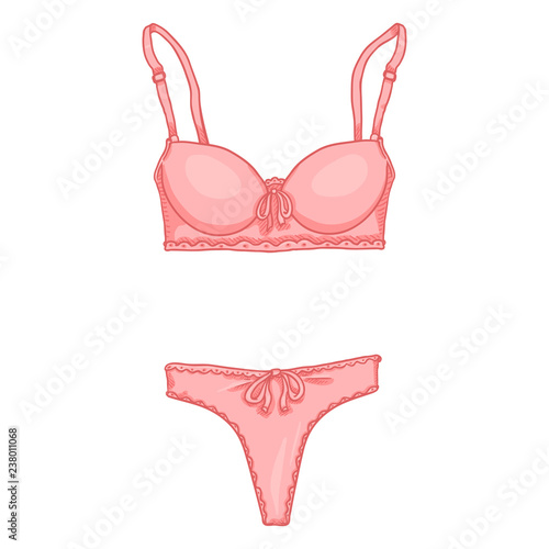 Vector Cartoon Pink Women Lingerie. Female Underwear. Bra and Panties