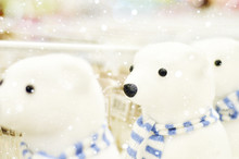 Christmas Decoration Of Bears. Soft Toys.