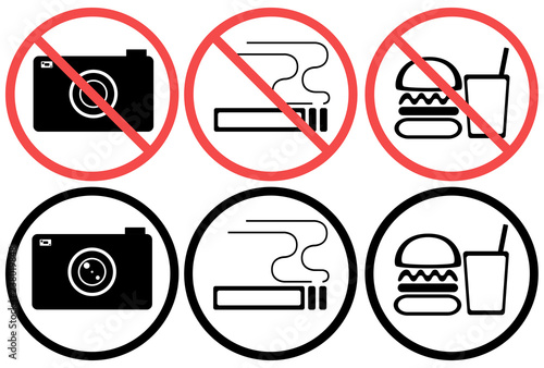 アイコン素材 カメラ撮影 喫煙 禁煙 飲食 マーク 禁止マーク 利用 利用禁止 イラスト 注意 Stock ベクター Adobe Stock
