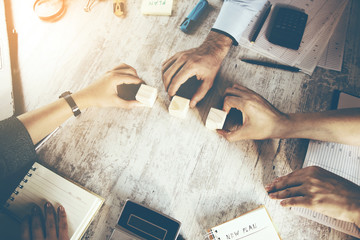 team people  hands cubes