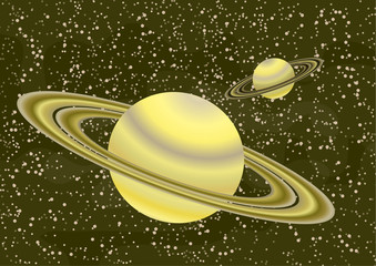 Wall Mural - saturn-like planets with an asteroid belt. starry colorful space background for your design. fantasy