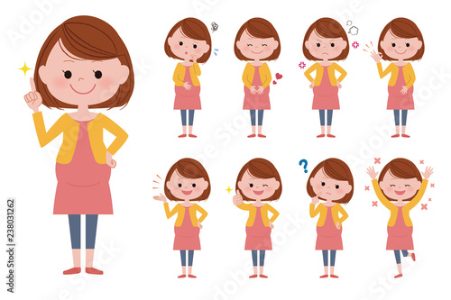 妊婦さんの表情イラストセット Buy This Stock Vector And Explore