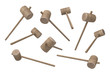 © gearstd - 3d rendering of set of wooden hammer with long thin handle and a big round head.