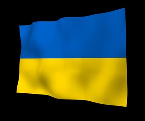 The flag of Ukraine. National flag and state ensign. Blue and yellow bicolour. 3D illustration waving flag