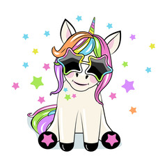 Cute Cartoon unicorn with sun glasses