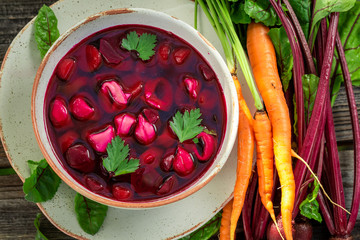 homemade beetroot soup made of fresh beetroots