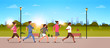 © mast3r - mix race people jogging active sport men women fitness run training world health day concept healthy lifestyle flat urban city park horizontal