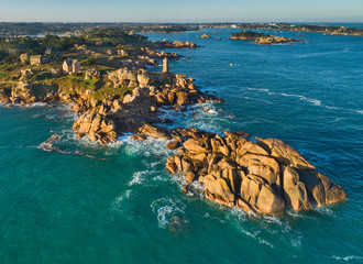 Wall Mural - view to cape with lighthouse in morning time in France