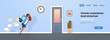 © mast3r - businesswoman running with falling papers from briefcase to exit door deadline concept flat horizontal banner copy space