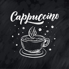 Wall Mural - Hand lettering ellement in sketch style for coffee shop or cafe. Hand drawn vintage cartoon design, isolated on background