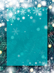 Wall Mural - christmas background design of blank transparent board with snow and snowflake on xmas tree