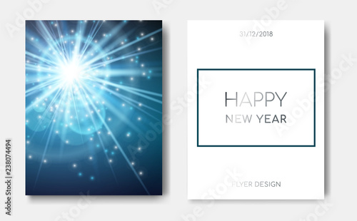 Happy New Year Night Banner Flyers With Sparks Glitter Glowing