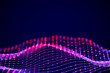 3D Sound waves with color dots. Big data abstract visualization. Digital concept: virtual landscape. Futuristic background. Neon sound waves, visual audio equalizer, EPS 10 vector illustration.