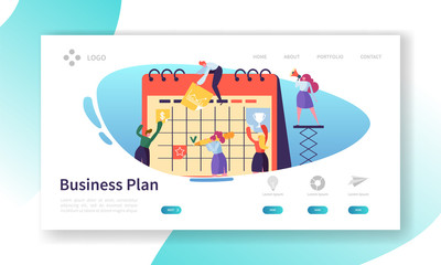 Wall Mural - business calendar plan landing page template. schedule concept with characters working with planner.