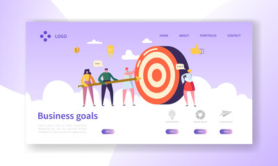 Wall Mural - business goal achievement landing page. website layout with flat people characters aiming target. su