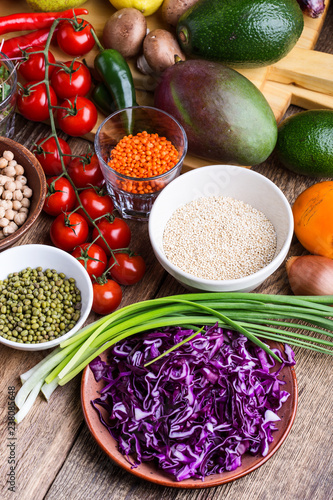 Fotografía Healthy plant based vegan food, ingredients close up