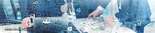 Fotografía Business process abstract diagram with gears and icons