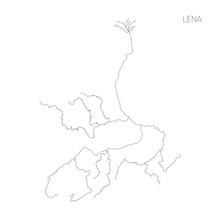 Map Of Lena River Drainage Basin. Simple Thin Outline Vector Illustration.