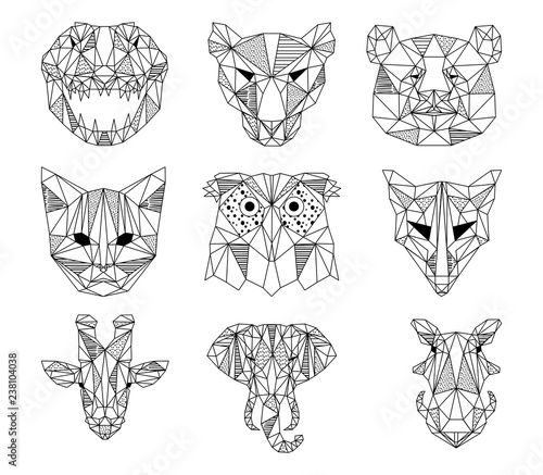A Set of Geometric Animal Head Logos in Vector. Polygon Animal Icons ...