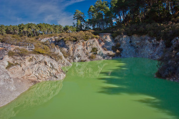 Devils Bath pond in geothermal park in New Zealand