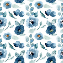 Pretty Blue Floral Watercolor Seamless Pattern