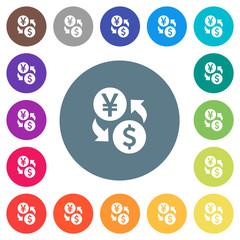 Sticker - Yen Dollar money exchange flat white icons on round color backgrounds