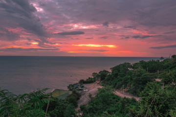 The close-up of the sea, colorful morning sun, natural beauty during the trip, trees and good weather