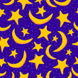 © Artiroz - Stars and crescent moon seamless pattern background with hand drawn style vector illustration. Can use for wallpaper, kids room, party, card, banner, magic show, texture