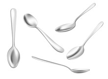 Set Of Realistic Metal Spoons