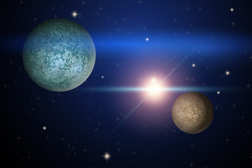 Wall Mural - background of space with two unknown planets