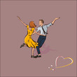 Classic couple dancing swing or rock and roll, vector illustration