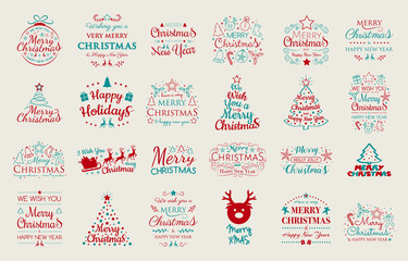 Wall Mural - Christmas greetings with ornaments - collection. Vector.