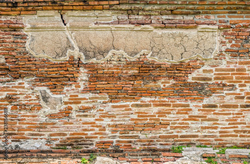 Dekoracja na wymiar  antyczny-mur-z-cegly-w-wat-mahathat-ruiny-starego-budynku-w-ayutthaya-tajlandia-poludniowo-wschodnia