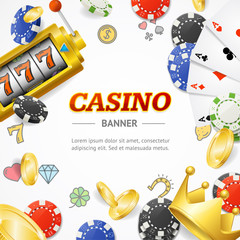 Casino Concept Banner Card with Realistic 3d Detailed Elements. Vector