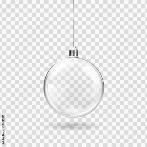 Cuadros en Lienzo Glass transparent Christmas ball hanging on the ribbon