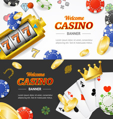 Wall Mural - Casino Banner Horizontal Set with Realistic Detailed 3d Elements. Vector