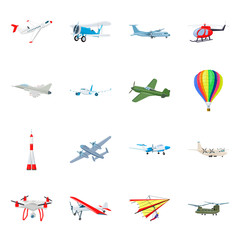 Wall Mural - Vector illustration of plane and transport symbol. Set of plane and sky stock symbol for web.