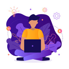 Wall Mural - the developer works at the computer. business process, workplace. web development concept. flat vect