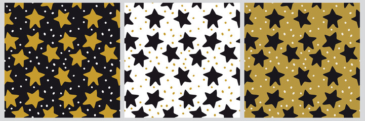 Wall Mural - 3 seamless vector christmas star pattern background