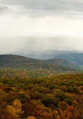 Canvas Print - fall color forest and rolling hills and valleys in the Appalachians of Virginia with rain and clouds in the distance